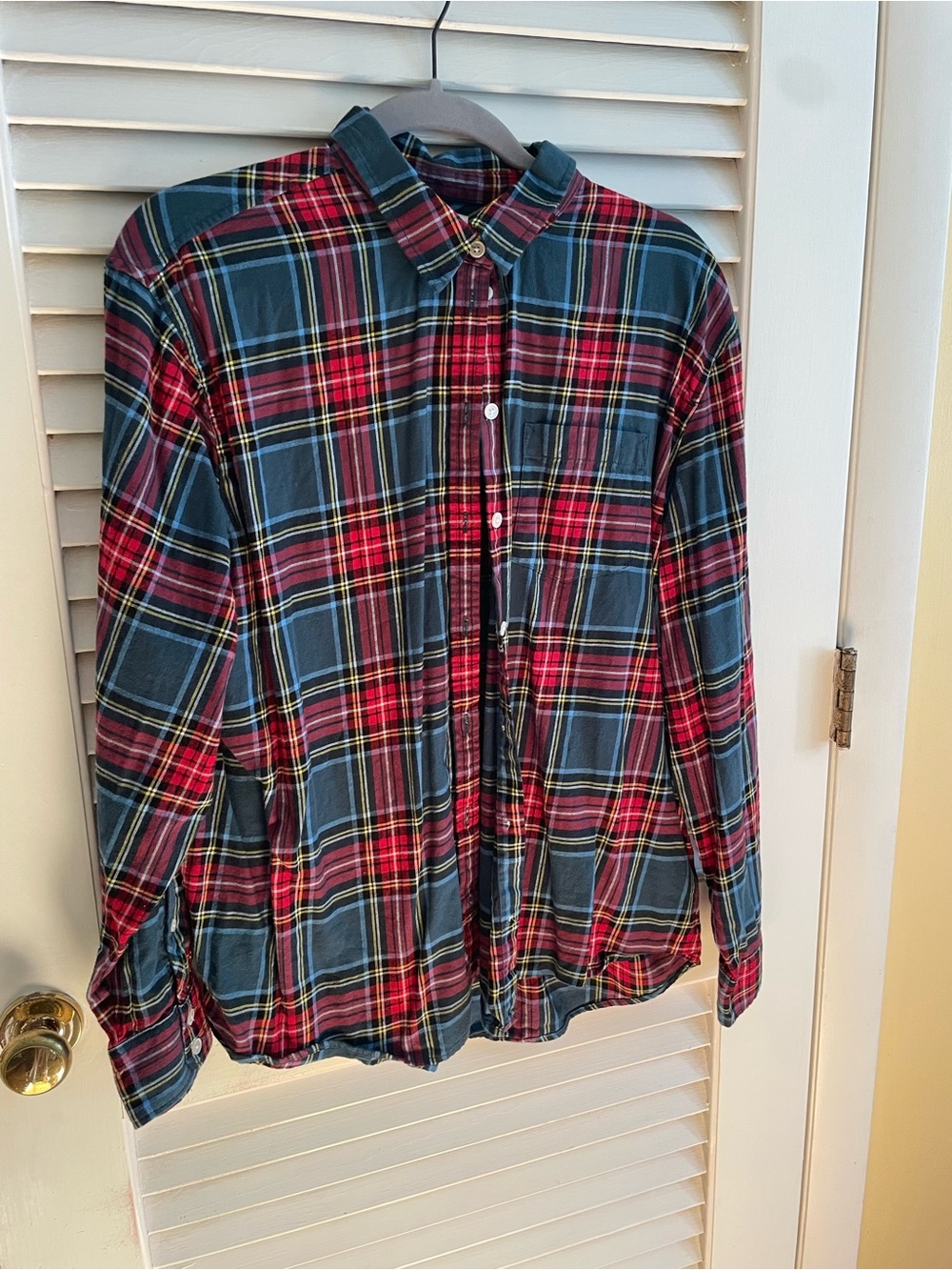J. Crew Red and Navy Plaid Button-Down Flannel